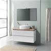 Kiamami Valentina - Mobile Bagno Sospeso 100Cm Bianco Lucido Top Rovere Lavabo A Ciotola | Elba