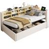 Azkoeesy Divano Letto Singolo 90x200 cm, con Contenitore e 8 Vani di Ripostiglio, Luci LED, Prese USB e Tipo C, Rivestimento in Velluto Colore Beige, Materasso Non Compreso