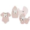 Confettando BOMBONIERA Set 12 Pezzi Magnete BIBERON Carrozzina Body Rosa con Fiocco Porcellana 3 Assortiti 6X6 CM