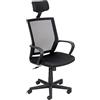 Baroni Home Sedie Ergonomica da Ufficio Nera in Acciaio e Soft Foam con Poggiatesta, Ruote Girevoli, Braccioli, Altezza e Inclinazione Regolabile, Facile da Montare e Spostare, 56x49x122 cm