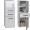 CDF Mobile alto da bagno NEL V DDS | Colore: Bianco lucido | Moderno scaffale da bagno | Armadio portaoggetti | Spaziosi ripiani | Porte | Montaggio facile | Maniglie eleganti