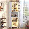 Lcoho Armadio angolare bianco con rivestimento laccato e illuminazione a LED, mobile angolare multifunzionale per soggiorno, libreria, bagno, camera da letto, sala da pranzo, pannello MDF laccato