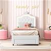 WSOFZMO Letto imbottito 90x200 cm, letto per bambine 140x200 cm, letto per bambini, letto principessa con cassetto e rete a doghe, letto per ragazzi con contenitore, in PU, senza materasso (CoronaBianco90)