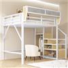 Dolamaní Mezzanino 140 x 200 cm in metallo, scala di sicurezza, armadio altezza 191 cm, ripiani rimovibili in rete, protezione anticaduta, per adolescenti e adulti, bianco