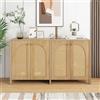 Soweiz Credenza moderna in stile minimalista, 4 ante in rattan, maniglie in metallo, semplice buffet, sala da pranzo, soggiorno, mobili da cucina 145 x 40 x 80 cm (legno naturale)
