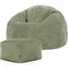 icon Classico Poltrona Sacco con Poggiapiedi, Verde Salvia, Velluto a Coste, Pouf Poltrona con Riempimento Incluso, Pouf Sacco, Camera da Letto, Soggiorno, Mobili Soggiorno