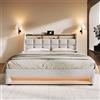 Autheria Letto Matrimoniale 140x200 cm con Contenitore, LED e USB - Una Piazza e Mezza con Vano Portaoggetti, Testiera, Spazio e Rete a Doghe - Struttura con LED