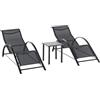 Outsunny Set 2 Lettini Prendisole e Tavolino in Vetro con Ripiano, Sdraio da Giardino in Tessuto Traspirante e Metallo, 59 x 169 x 66cm, Nero