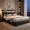 BLSYHDH Letto con Contenitore 160x200 con Rete, Letto con Contenitore in Legno con Testiera Imbottita LED Idraulica Letti Matrimoniali con Ripostiglio Letti per Adulti con Contenitore (Nero+Cuoio
