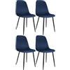 CLP Sedia da pranzo set di 4 imbottita Maryam, cucina, soggiorno e camera da letto con schienale, capacità 150 kg | Colore blu scuro Materiale Velluto