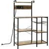 HOMCOM Scaffale da Cucina con Multipresa, Mobile Cucina per Microonde con Ripiani e Cestino a Rete Stile Industriale, 90x42x130cm, Marrone