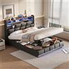 QMTXBYJ Letto matrimoniale con contenitore 140x190 con LED e USB, Letto imbottito 140x190 con contenitore idraulico, letto funzionale,Struttura letto con ripostiglio testiera e rete a doghe,PU