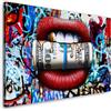 ARTEDinoi Quadro Moderno Stampa su Tela Money Lips Graffiti Pop Art Style Canvas Dimensione 90x60x2cm
