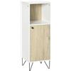 kleankin Mobile Bagno con Ripiano Aperto e Armadietto con Anta, Mobiletto Multiuso Salvaspazio in Legno, 31.5x30x91cm, Quercia e Bianco