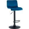 CLP Sgabello da Bar con Schienale Regolabile Hover, Poltroncina Imbottita con Rivestimento in Velluto, Sedia Girevole da Bancone in Metallo, Colore:Blu, Materiale Base:Metallo Nero Opaco
