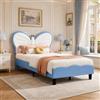 JiaOyu Lettino per bambini 90 x 190 cm, letto singolo LED imbottito con rete a doghe per ragazze, letto imbottito con testiera regolabile per camera dei bambini, senza materasso (farfalla blu)