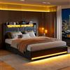 YYXLDYNB Letto baule 160 x 200 cm, letto idraulico multifunzionale con LED e ricarica USB, imbottito doppio con stoccaggio, rete a latte, PU, nero(senza materasso)