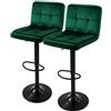 ML DESIGN modern living ML-Design Set di 2 Sgabelli da Bar Rivestimento in Velluto Verde Sedia da Bancone Regolabile in Altezza 63-83 cm Girevole a 360° Sgabello Alto da Cucina Imbottito con Schienale e Poggiapiedi