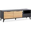HOMN LIVING Mobile TV Kalma 2 ante e 1 cassetto, colore nero spazzolato e legno, 136 cm (larghezza) 40 cm (profondità) 45 cm (altezza)