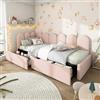 TIZZ 90x200 cm, letto singolo imbottito con cassetti, letto di velluto con spalliera, letto singolo da giorno, divano letto con doghe, letto per ragazzi e adulti, rosa (senza materasso)
