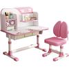 Reheyre Set di scrivania e sedia per bambini, rosa con altezza regolabile, cassetti e contenitori, motivo cartone animato, tavoli e sedie per bambini e ragazze (doppio schienale rosa)