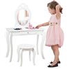 COSTWAY 2 in 1 Toeletta Trucco per Bambina 3+ Anni, Postazione Trucco Bambina con Specchio ad Alta Definizione Rimovibile, Set in Legno con Sgabello, Cassetto e Dispositivo Anti-ribaltamento (BIANCO)
