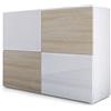 Vladon Madia Rova, Mobile a 4 Ante, Bianco Opaco/Bianco Lucido/Rovere Grezzo (92 x 72 x 35 cm)