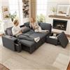 Wyibwy Divano componibile 5 posti con funzione letto,divano angolare a L con porta USB e pouf contenitore,divano letto avec luce di lettura e tavolino ribaltabile,divani modulare trasformabile,Lino,Grigio