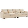 Azkoeesy Divano Moderno a 4 Posti in Telo Lino, con Console, 2 Portellini per Tazze, 2 Porte USB e 4 Cuscini, Spazio di Archiviazione, Adatto per Soggiorno, 290x83x88 cm, Beige