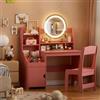 MSFE Postazione Trucco Bambina, Toletta da Trucco con Luci specchio, Sgabello, Scrivania Trucco in Legno, Vanity Desk set for Makeup Idea Regalo Adatto per Bambini 3+ Anni (Rosa)
