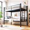 FUOIDYE Letto a Castello per Adulti 90 X 200cm, Letto a Castello per Bambini con Scaletta & Ringhiera di Sicurezza, Trasformabile in Due Letti Singoli, Letti a Soppalco Metallo con Rete a Doghe (Nero)