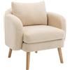Merax Poltrona Teddy Velluto con cuscino, poltrona lounge con braccioli, moderna gambe in legno, per soggiorno, camera da lettura, beige