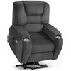 MCombo M Poltrona TV con funzione alzapersona elettrica, con massaggio e riscaldamento, poltrona relax con funzione reclinabile fino a 145°, portabevande nascosti 7252 (Tessuto, Grigio scuro)