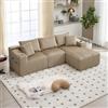 OKMYHOME Divano angolare modulare con divano a 2 posti, in velluto a coste, tasche laterali e portabicchieri, 5 cuscini inclusi, colore: cachi