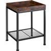 tectake® Tavolino Salotto 41,5x41x56cm, Tavolino Salotto o Divano, Tavolo Vassoio, Tavolinetto con 2 Ripiani di cui 1 in Rete, per Libri e Bevande, Soggiorno, Casa, Ufficio - Legno Industriale Scuro