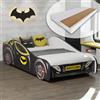Kids Collective Letto ad Auto 80x160 cm Letto per Bambini con Materasso, Sponda di Sicurezza e Rete a Doghe | Letto Giocattolo per Bambini nero Batman Batmobile Bat Car | Ideale a partire da 2 anni