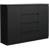 meble masztalerz Cassettiera Camera da Letto con 2 Ante e 4 Cassetti - Credenza Soggiorno - Moderna Comò - Cassettiera Alta - Mobiletto con Cassetti - Nero 120,4 x 101,5 x 39 cm