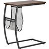 HOMCOM Tavolino ausiliare per divano e letto, a forma di C, con tasca portaoggetti, tavolino laterale in stile industriale, per soggiorno, 53 x 35 x 64,5 cm, marrone rustico