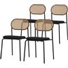 ML DESIGN modern living ML-Design Set di 4 Sedie per Sala da Pranzo Telaio in Acciaio con Schienale in Rattan PE Seduta Confortevole Imbottita Nero Sedia Ergonomica per Cucina Gambe con Protezione per Pavimento