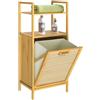 Casaria 2x Mobile da Bagno con Cesta per Biancheria 72l Armadietto in Bambù 2 Ripiani con Cesto Panni Mobiletto Portabiancheria 95x40x30cm