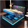 Wyibwy Letto contenitore doppio 160x200 cm, letto una piazza e mezza,letto imbottito con porte USB, illuminazione a LED e sistema idraulico, tessuto in lino, grigio (senza materasso)