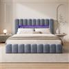 YNYHTER Letto matrimoniale con USB, illuminazione LED, vano portaoggetti e caricabatterie, letto idraulico imbottito con testiera, tessuto Velluto Grigio 180 x 200 cm