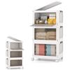 KOMFOTTEU Scatola portaoggetti pieghevole 75/105 l, contenitore in plastica a 3 livelli con 4 ruote, scatola organizer con coperchio e 2 aperture per camera da letto, soggiorno (105 L)