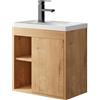 UEV Mobile Bagno con Lavabo in Resina, Mobiletto Bagno Sospeso con Unico Design e Praticità, Modello di Legno Naturale, 50,5 x 30 x 50 cm, Naturale