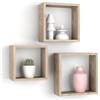 Mobili Fiver, Cubi Quadrati Giuditta, Set da 3, Quercia, NO, Mensolo a Cubo da Parete Cucina e soggiorno, Made in Italy