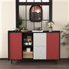 REXO Credenza credenza nera con ante rosse, 2 cassetti con pannello unico e 2 scomparti aperti, moderno armadietto da caffè per cucina