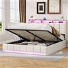 Poeahu Letto contenitore 160x200 con LED, letto matrimoniale imbottito con rete a doghe e vano contenitore, testiera capitonné, letto matrimoniale per adulti e adolescenti, senza materasso