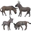 JOKFEICE 4 figure di animali in plastica grigia asino famiglia animali modello di azione progetto scientifico, giocattoli educativi per l'apprendimento, regalo di compleanno, topper per torta per