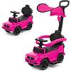 COSTWAY Auto a Spinta per Bambini, Macchina Cavalcabile a Spinta con Tettuccio Regolabile Maniglia per Genitori Paracolpi, Ideale per Bambini 12-36 Mesi (Rosa)