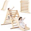 COSTWAY 3 in 1 Arrampicata Giocattolo a Triangolo per Bambini, Set di Arrampicata con Rampa di Scivolo e Inclinazione Regolabile, Arrampicatore per Bambini 1 Anno+ (Stile 2 Naturale)